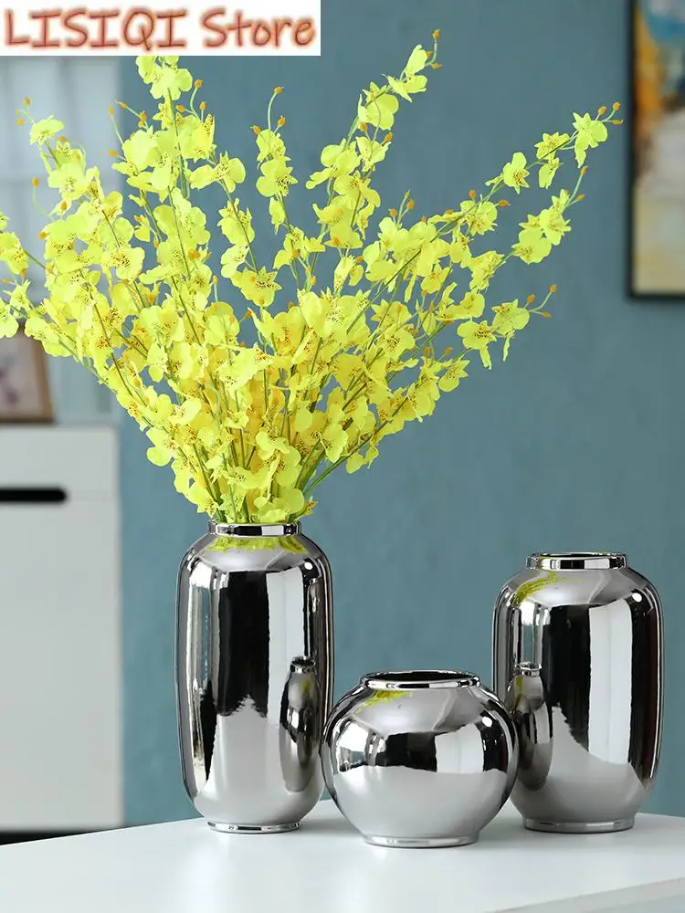 

New Creativity Ceramics Silver Flower Arrangement Accessories Modern Desktop Decoration Crafts Furnishings Flower Vases