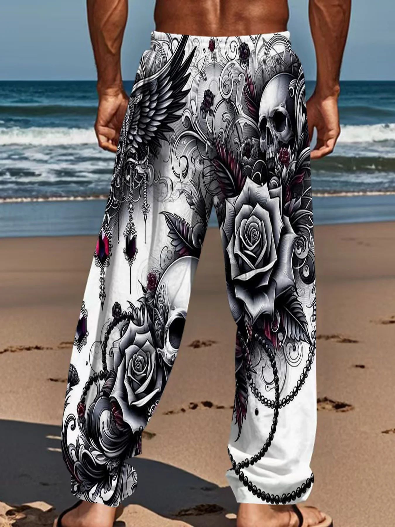 Unisex Straight-Leg Jogginghose mit Gothic-Kreuz-Tribal-Print, Y2K Punk Hip Hop Streetwear, Alltags-Outdoor-Modehose – Detail 12