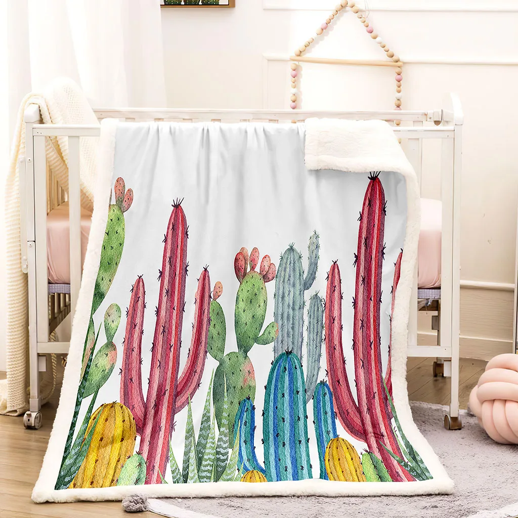 HUANZHUANG Flannel Throw Blanket 3D Colored Cactus Soft Fluffy Blanket For Bed Sofa Couch Throw Blanket Sofa, Soft Warm Puffy F