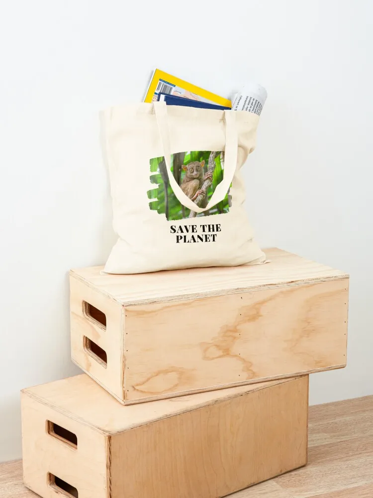 مرحباً من Tarsier. إنقاذ الكوكب! حمل حقيبة كيس صب فام حقيبة تسوق امرأة حقيبة المتسوق المرأة #4