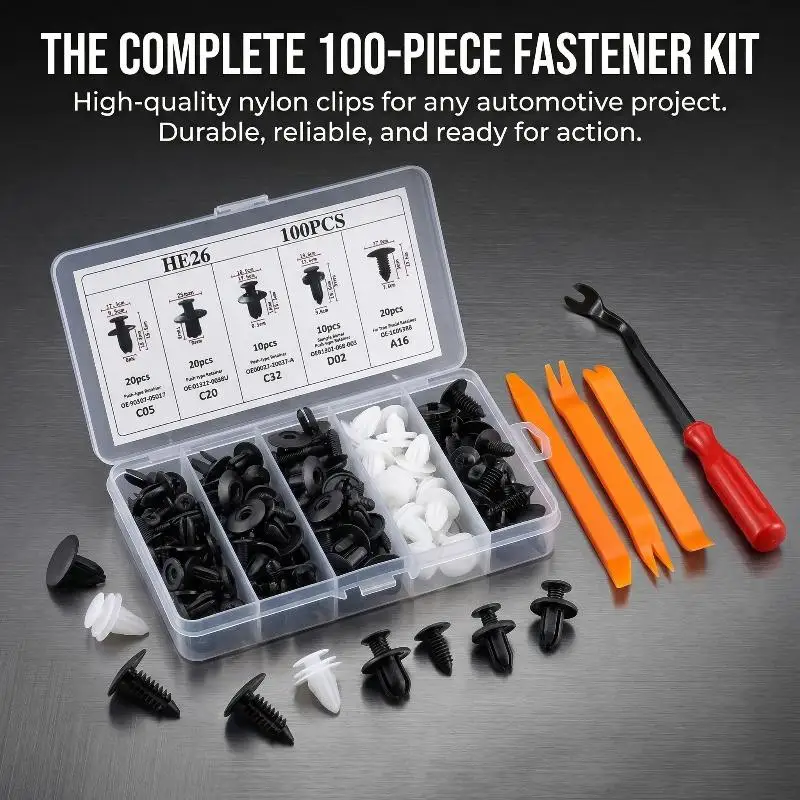 

100Pcs Car Clip 6 Size Auto Interior Plastic Bumper Clips Rivets Fasteners Push Type Pin Retainer Trim Kit With Fastener Remover
