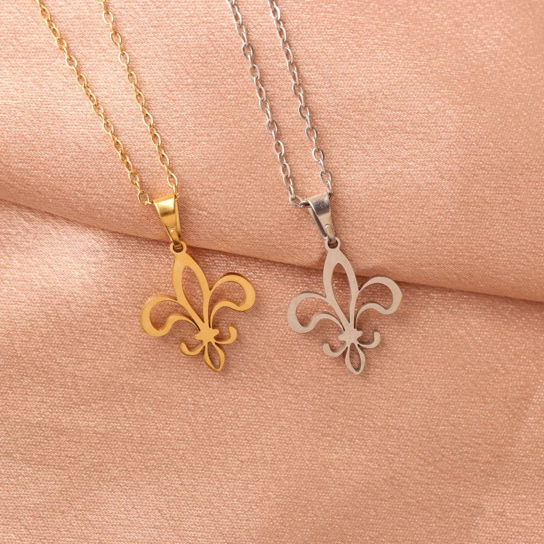 Edelstahl Fleur De Lis Halskette Anhänger Blume Lilie Saint Nicholas Lotus Katholische Französisch Königshaus Halskette Frauen Schmuck