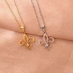 Stainless Steel Fleur De Lis Necklace Pendant Flower Lily Saint Nicholas Lotus Catholic French Royalty Necklace Women Jewelry