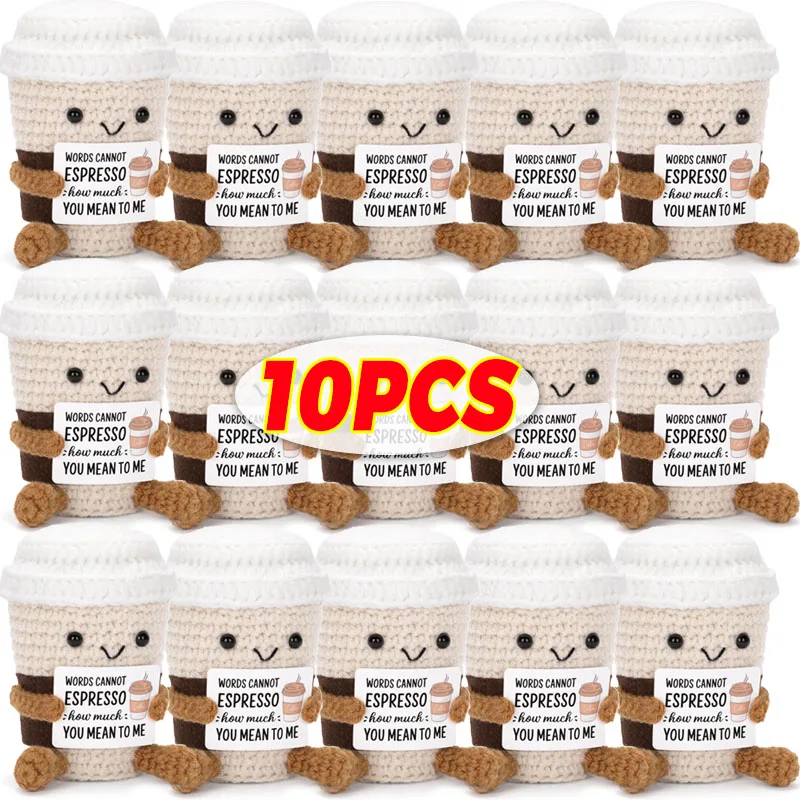 اليدوية محبوك الطاقة الإيجابية فنجان القهوة عناق دمية الجيب مع بطاقة ديكور غرفة المنزل الحلي المنسوجة يدويا هدايا عيد الميلاد