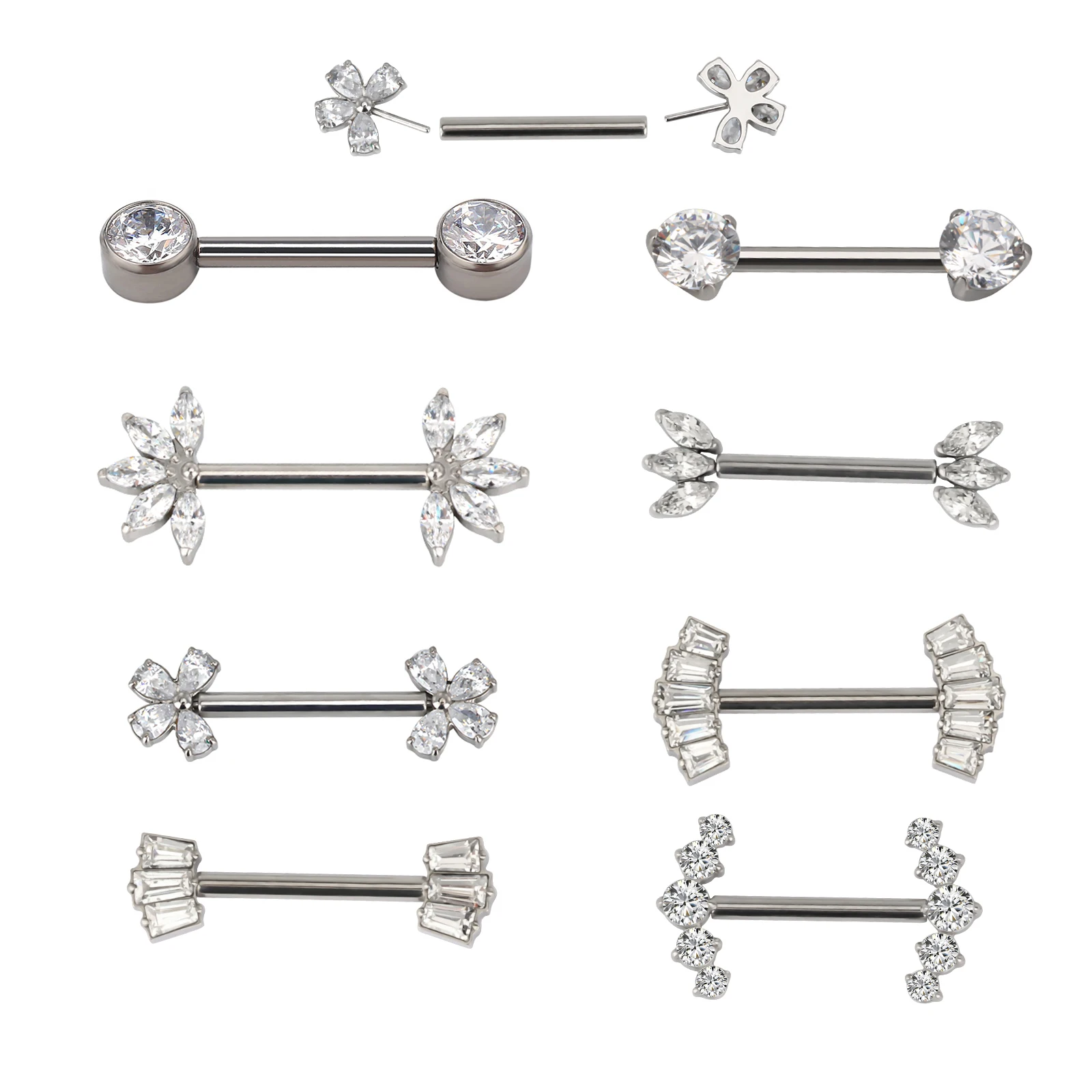 14G ASTM F136 Titanium Nipple Barbell Ring Piercing Jewelry Threadless Sexy Hot Cute Flower