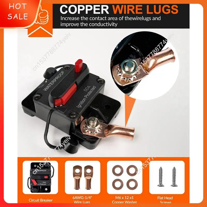 Disjoncteur automobile 50 ampères avec réinitialisation manuelle, porte-fusible étanche pour moteurs de pêche à la traîne, bateaux et automobile A62X