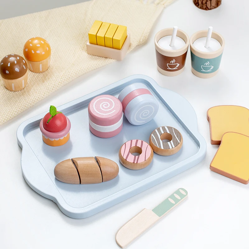 Afternoon Tea Set Pretend Wooden Kitchen Play Toys Cake Ice Cream Breakfast Role Play Game Learning Educational Toys For Kids