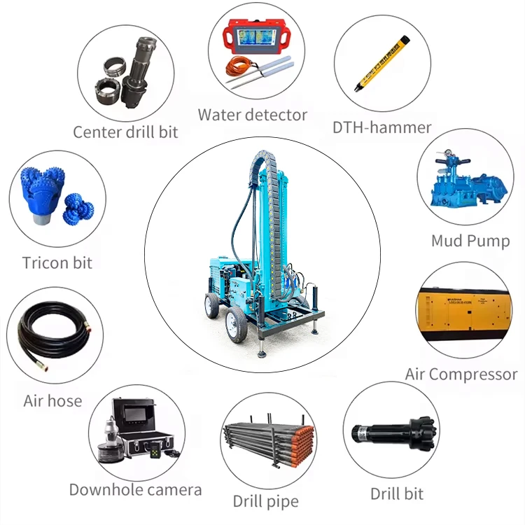 2025200 م 300 م جهاز نوع المقطورة لحفر آبار المياه للبيع