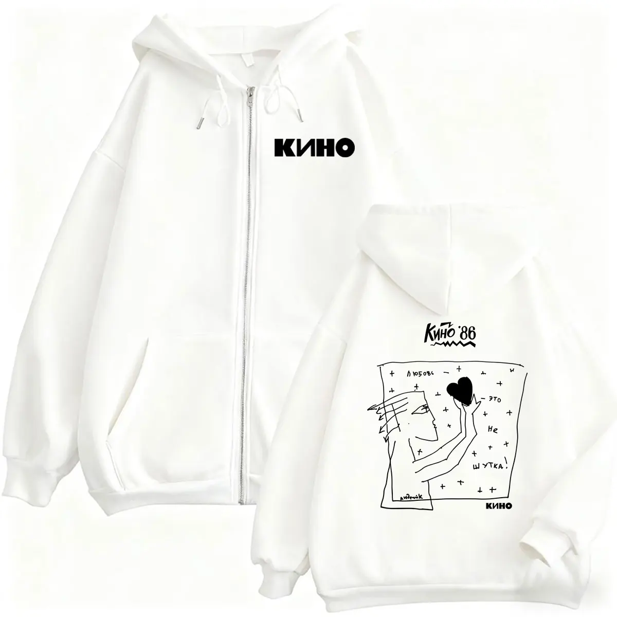 

Classic Retro Rusian Rock Kino Viktor Tsoi Love Is Not A Joke Zipper Hoodie Men Women Casual Vintage Oversized Zip Up Hoodies