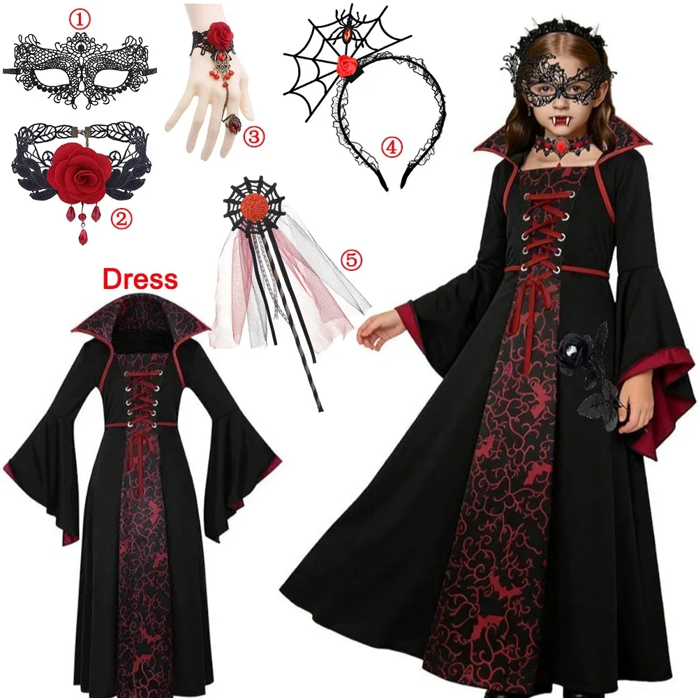Mädchen Halloween Geisterbraut Kostüm Vampir-Kleid Kind Böse Terror Vampirin Rollenspiel Karneval Party Cosplay Outfits – Detail 4