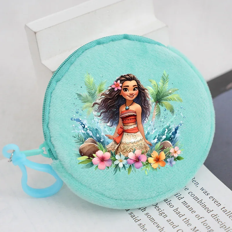 Moana 2 Disney Round Coin Purse Anime Cartoon Plush Wallet Children Mini Zipper Purse Boy Girl Small Money Bags Keychain Pouch