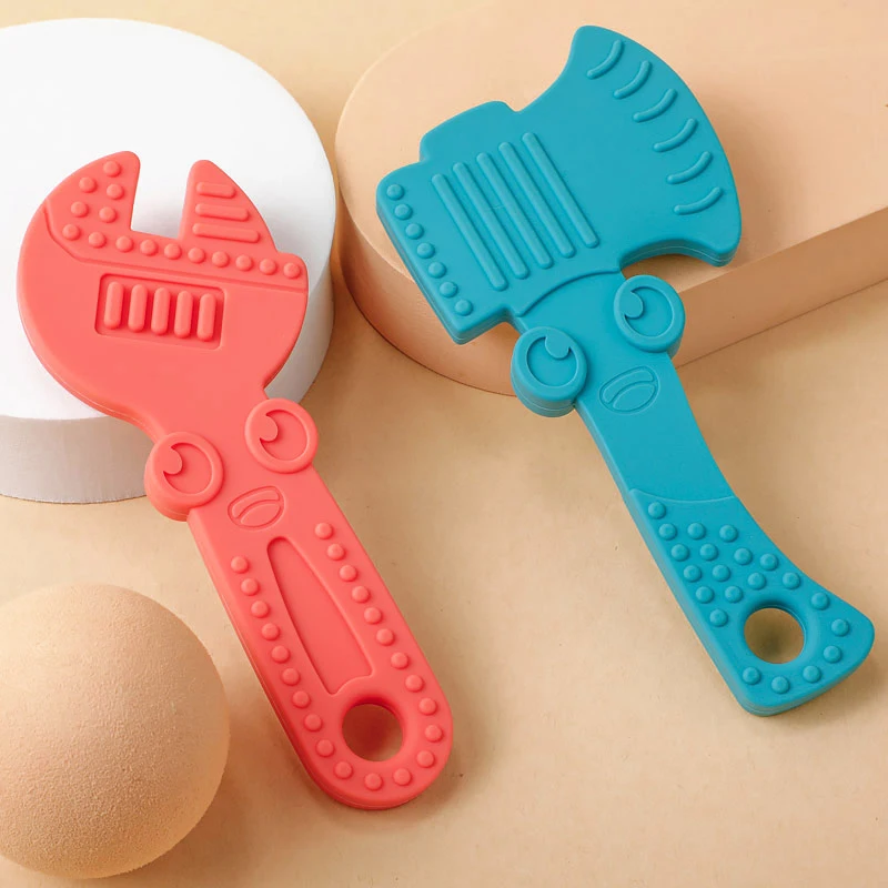 2Pcs Baby Silicone Teether Wrench Tools Baby Necklace Pendant Silicone Teether Baby Chewing Toy Kids Sensory Educational