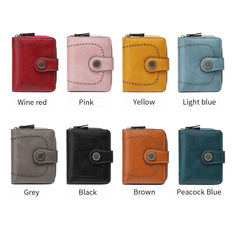 Western Oil Wax Skin Multi Slot Design Women Wallet Fashion Hasp Coin Purse for Ladies
