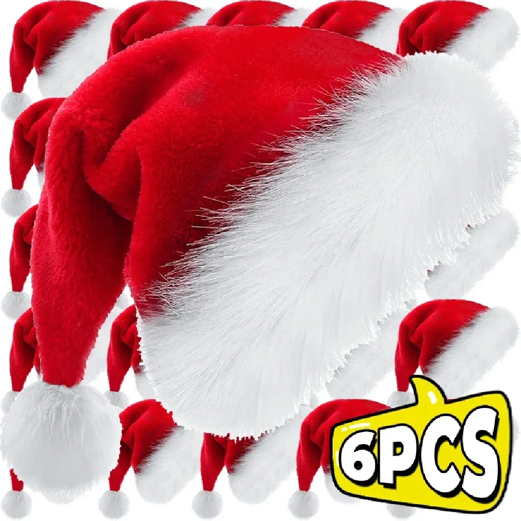 

1/2PCS Plush Christmas Hat for Adults Kids Soft Velvet Thickened Santa Claus Caps Xmas New Year Hats Festival Party Decor Gifts