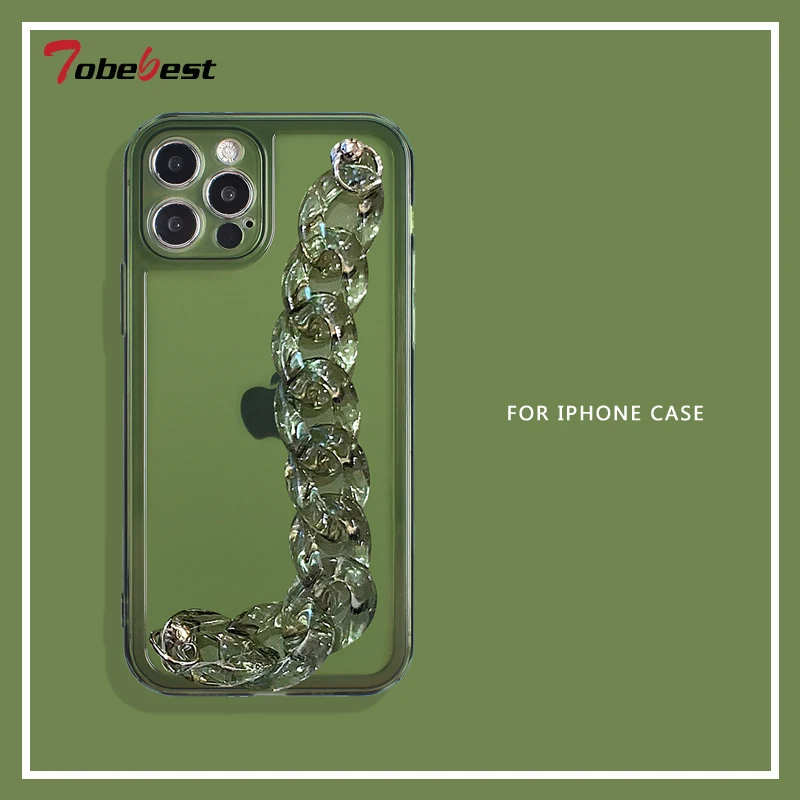 Emerald Clear Crystal Bracelet Chain Case for IPhone 13 12 11 Pro XS Max X XR 7 8 Plus Coque Soft Silicone Cover