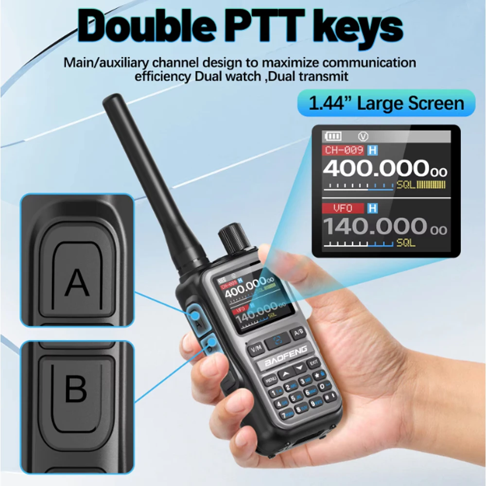 Baofeng UV 5R Mini Walkie Talkie Bluetooth Programming Frequency Dual PTT Band Type-C AM/FM Ham 2 Way Radio For Hiking Hunting