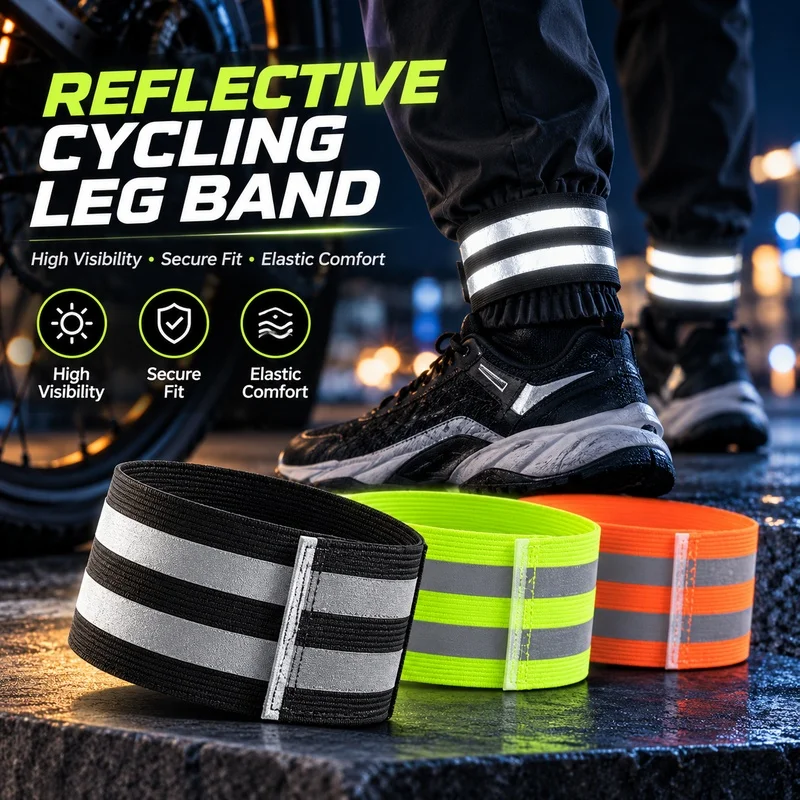 Reflective Cycling Leg Bands High Visibility Elastic Trouser Cuff Straps Adjustable Hook Loop Ankle Bands for Night Riding Runni