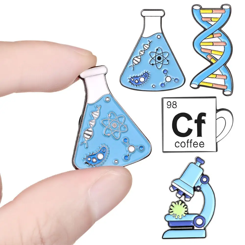 Science Enamel Pin Microscope Beaker Chemical Molecular DNA Biological Experimental Tool Metal Brooches Badges for Backpack Bag