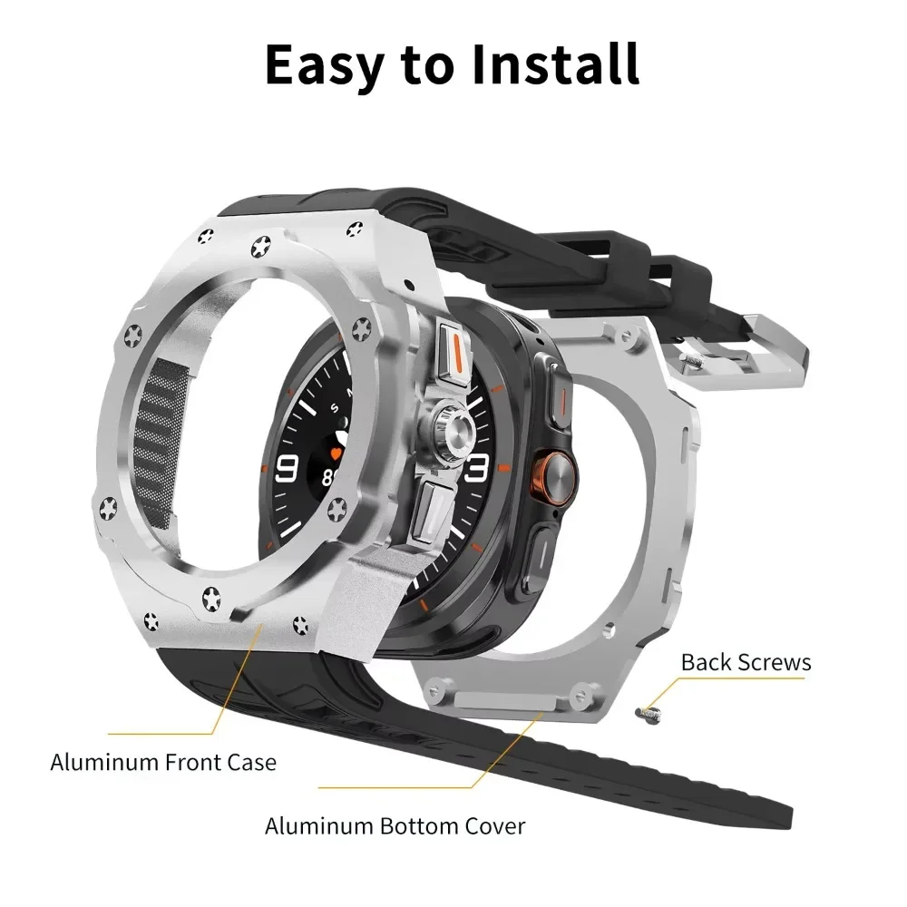 Luxury Silicone Strap for Samsung Galaxy Watch Ultra 47mm Bracelet for GALAXY ULTRA 7 47MM Aluminium Case Modification Kit Band