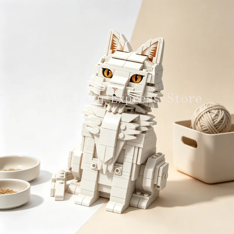 Realistic Maine Coon Cat Desktop Display Block-Built Ornament Home Decor Animal Sculpture Collectible Keepsake Gift