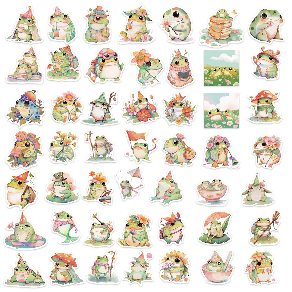 50Pcs Kawaii Frog Stickers Cute Fat Animal Decal Juice Frog Stickers Waterproof Vinyl for Water Bottle Laptop Skateboard