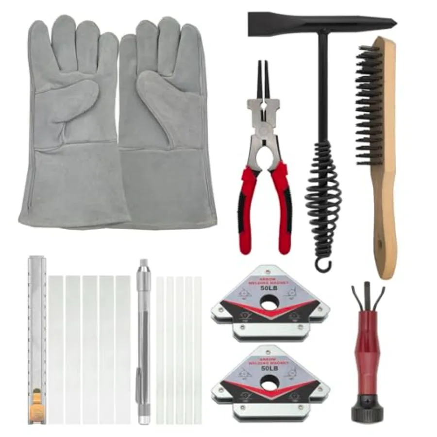 

VASTOOLS MIG Welding Tools8sets Chipping Hammer Leather Welding Gloves 13.5" Soapstone Holder 50LB Welding Magnet Welpers Plier