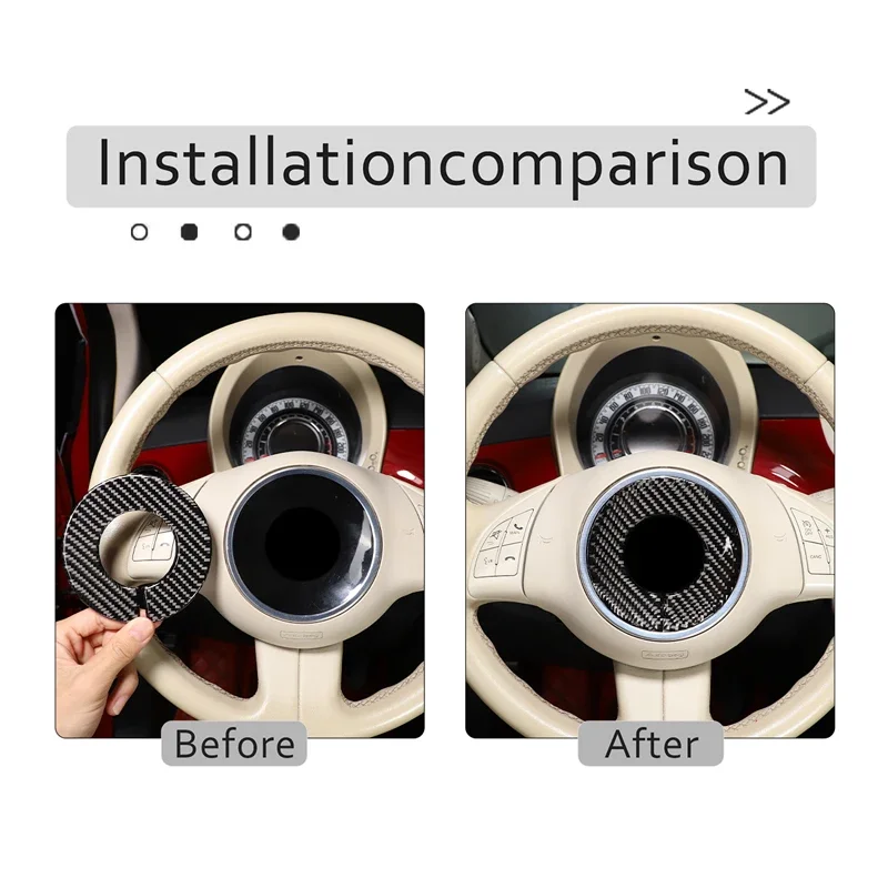 1PCS Soft Carbon Car Steering Wheel Center Frame Trim Sticker For  Fiat 500 2010-2022 Abarth 595 2012-2023 Interior Accessories