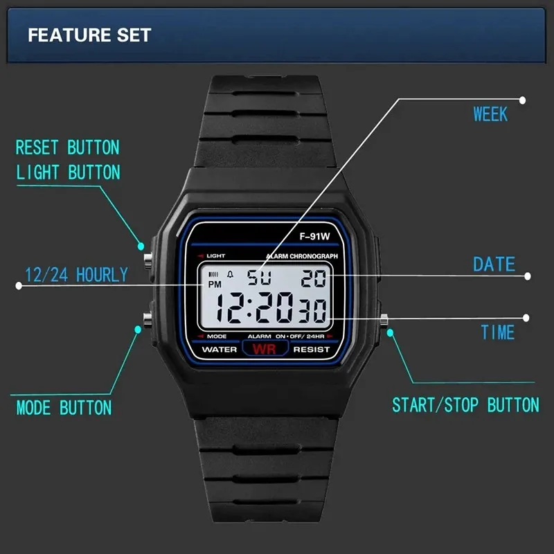 Sport LED Digital Watches for Men Women Kids Simple Small Square Dial Children Electronic Watch Silicone Band Fashion Mens Watch view 5