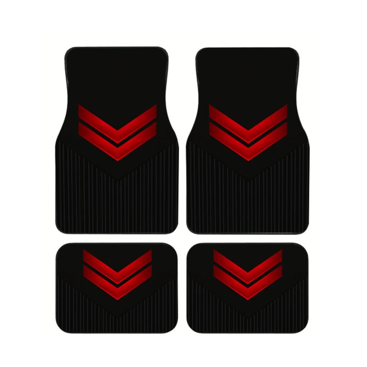 Juego de 4 Alfombrillas Universales para Auto, Diseño Chevron Doble Vertical Rojo, Impermeables, de PU, para Interiores de Auto de Carreras