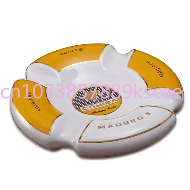 Luxury Classic Round Cigar Ashtray Holder Cohiba High-End China Ceramic 4 Slots Ceramic Ashtray Cigar Smoking Sets Accessories!