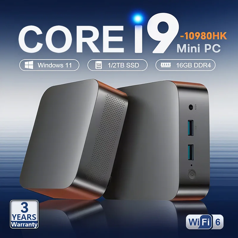 

Portable Mini PC Core i9 10980HK Gaming Mini PC Windows 11 Pro 16GB RAM 1/2TB M.2 SSD WiFi 6 BT 5.2 laptop bag Desktop Computer