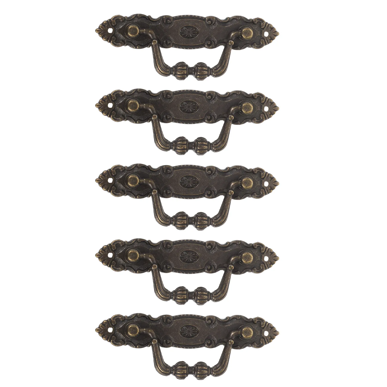 Vintage Alloy Drawer Pull Handles 5 Piece Set for Dresser Cabinet Wardrobe Cupboard Bronze Tone Decor
