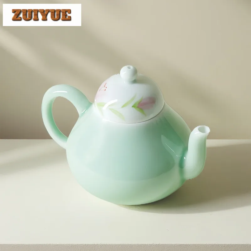 150 مللي إبريق شاي زنبق بري أخضر مرسومة يدويًا وعاء مصفاة شاي مصنوع يدويًا غلاية تخمير الشاي مع ثقب كروي مجموعة أدوات المائدة حرفية