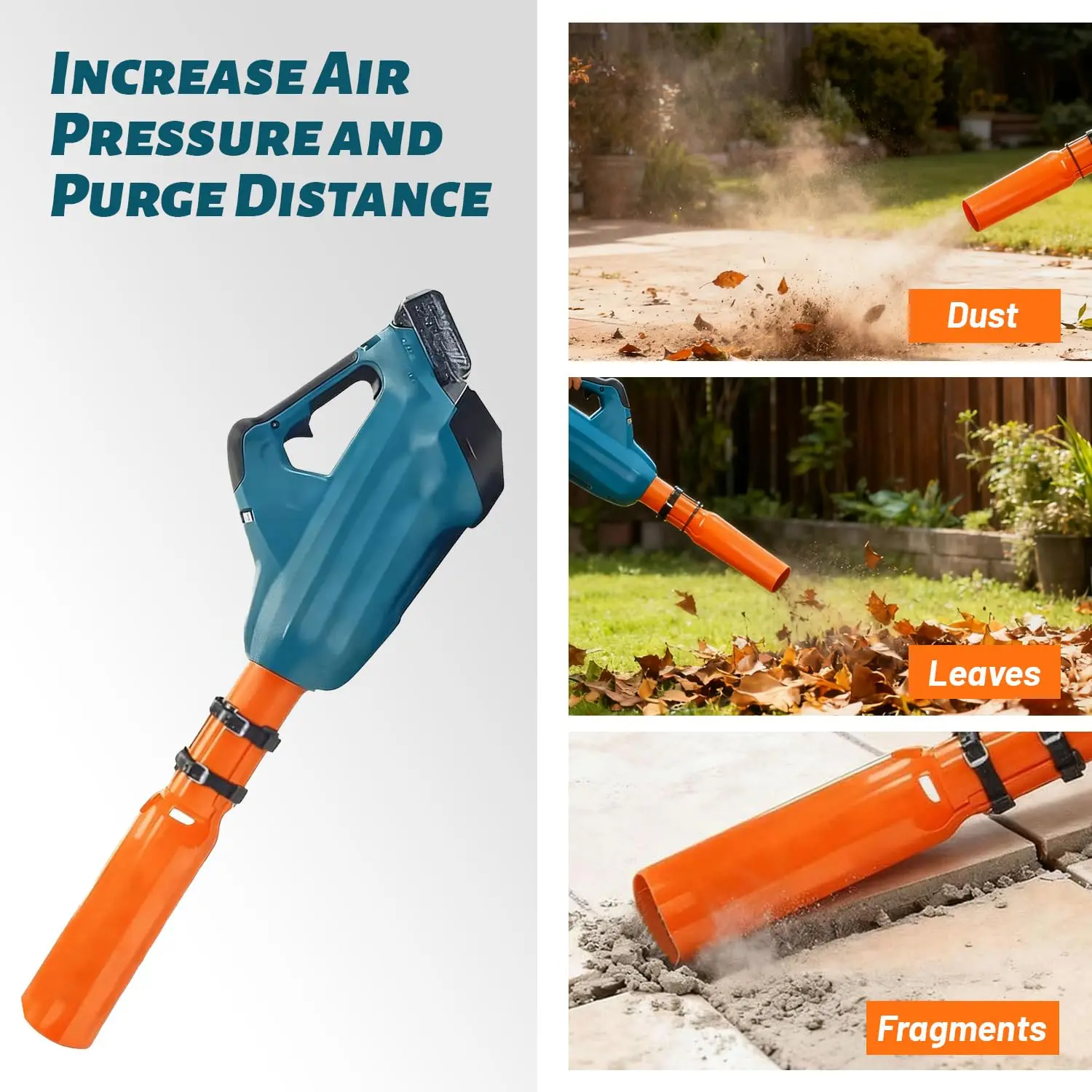 Leaf Blower Air Booster - Universal  Easy Install Nozzle, Airflow Accelerator for Cordless Blowers, Yard Cleanup 2–4 Inch
