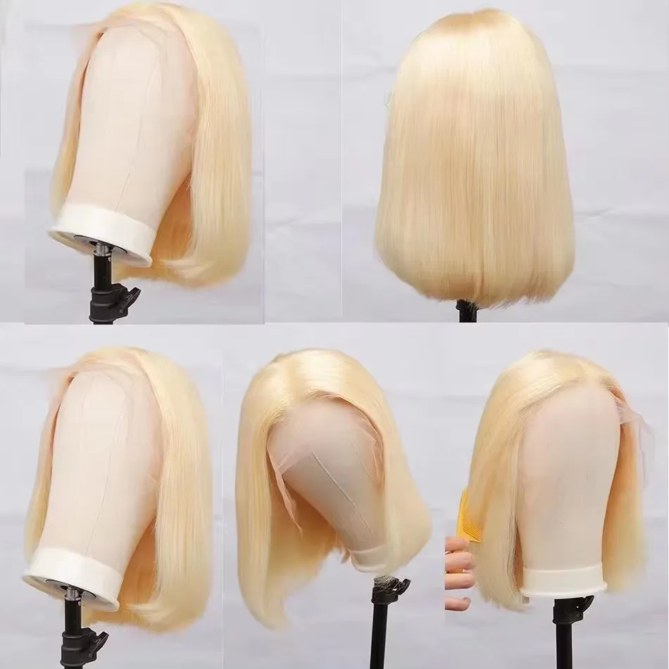 613 Honey Blonde Colored Human Hair Wigs Remy Hair Brazilian Cheap Straight Short Bob Wig 8 10 12 14 16 Inch For Black Women