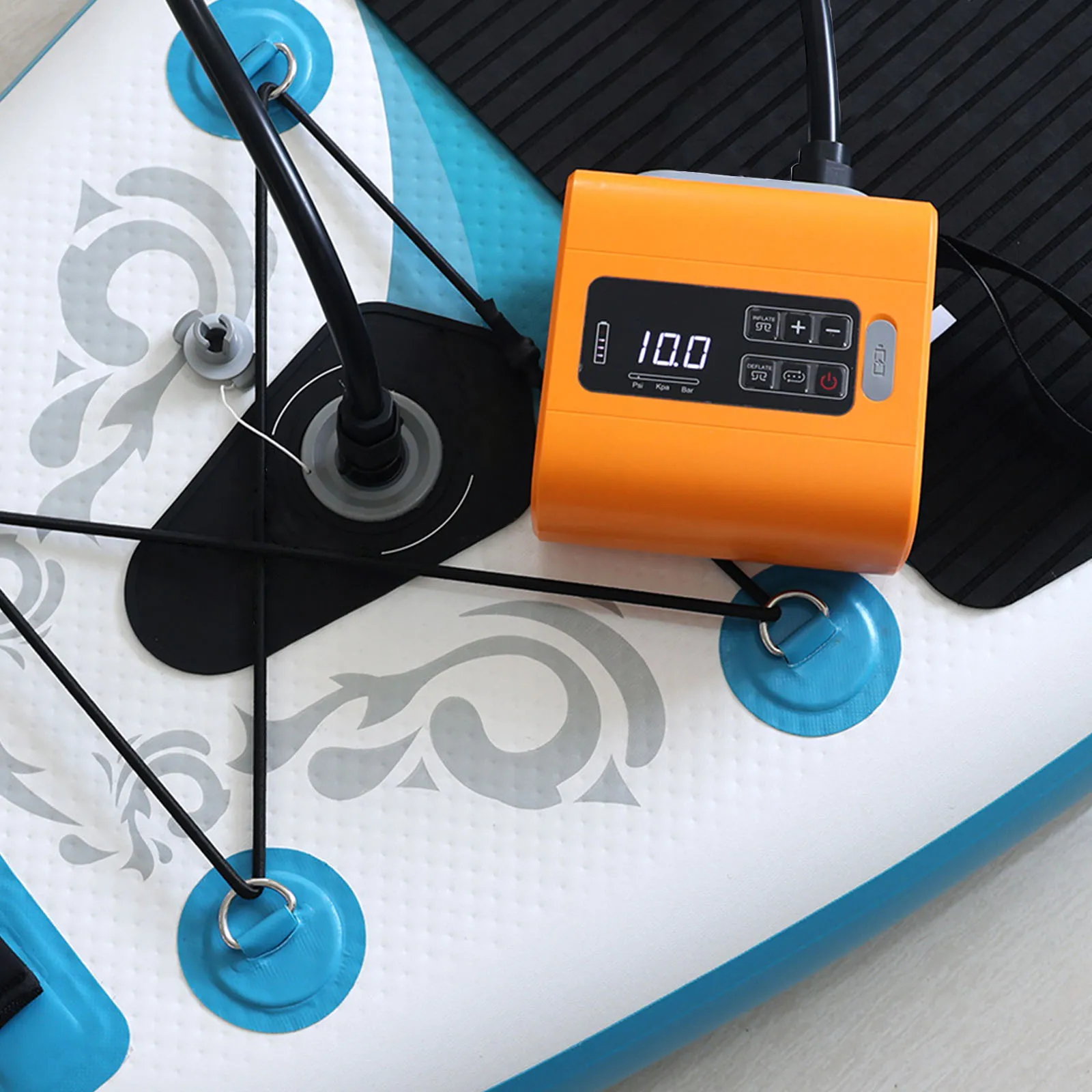 Портативный электрический беспроводной насос для SUP-досок 140 Вт, 22 PSI, с высокой производительностью, 5000 мАч, с плетеным кабелем, для лодок и палаток