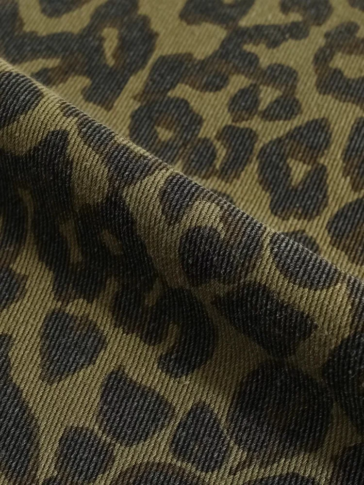 Jeans leopardo de cintura alta para mulheres, calças largas largas, calças de moda streetwear, moda Y2K, calças jeans soltas versáteis, novo, 2024