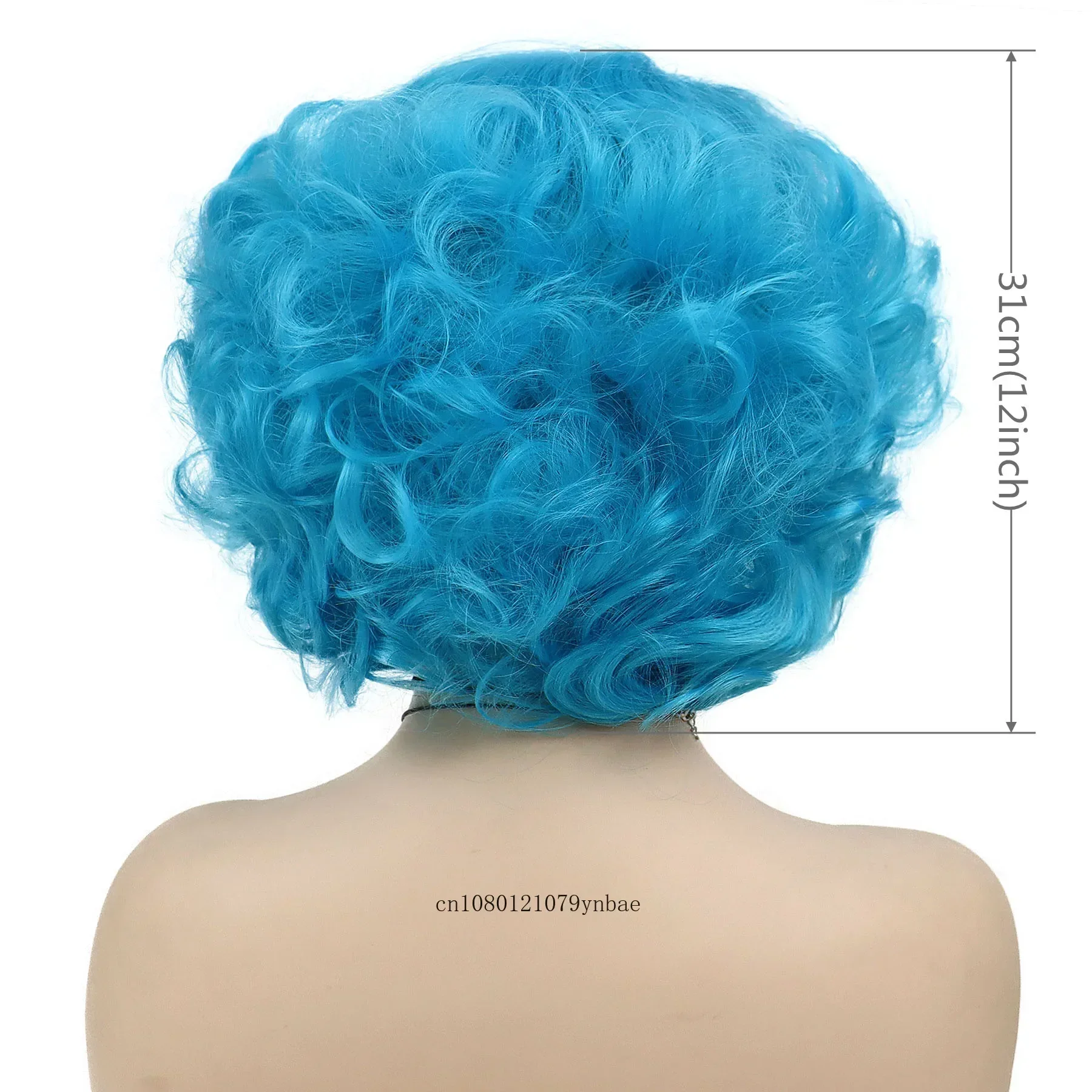 Synthetic Blue Short Big Curly Wigs for Women Girls Layered Wavy Bob Wig Cosplay Carnival Party Costume Halloween Lolita Wigs