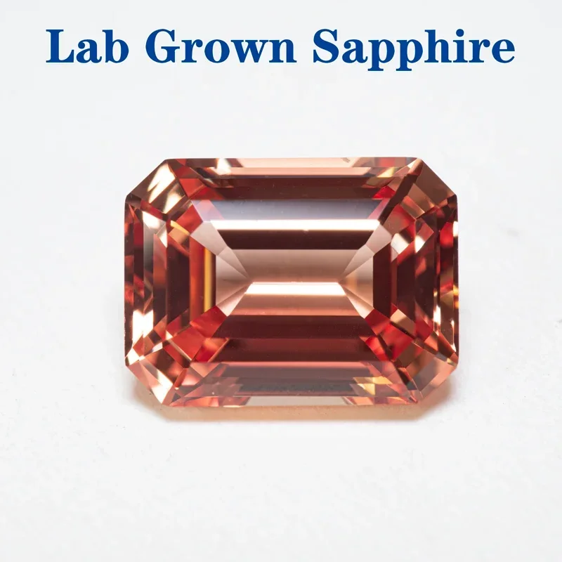 

Lab Grown Sapphire Sunset Orange Color Emerald Cut VVS1 Gemstone Charms DIY Jewelry Making Materials Selectable AGL Certificate