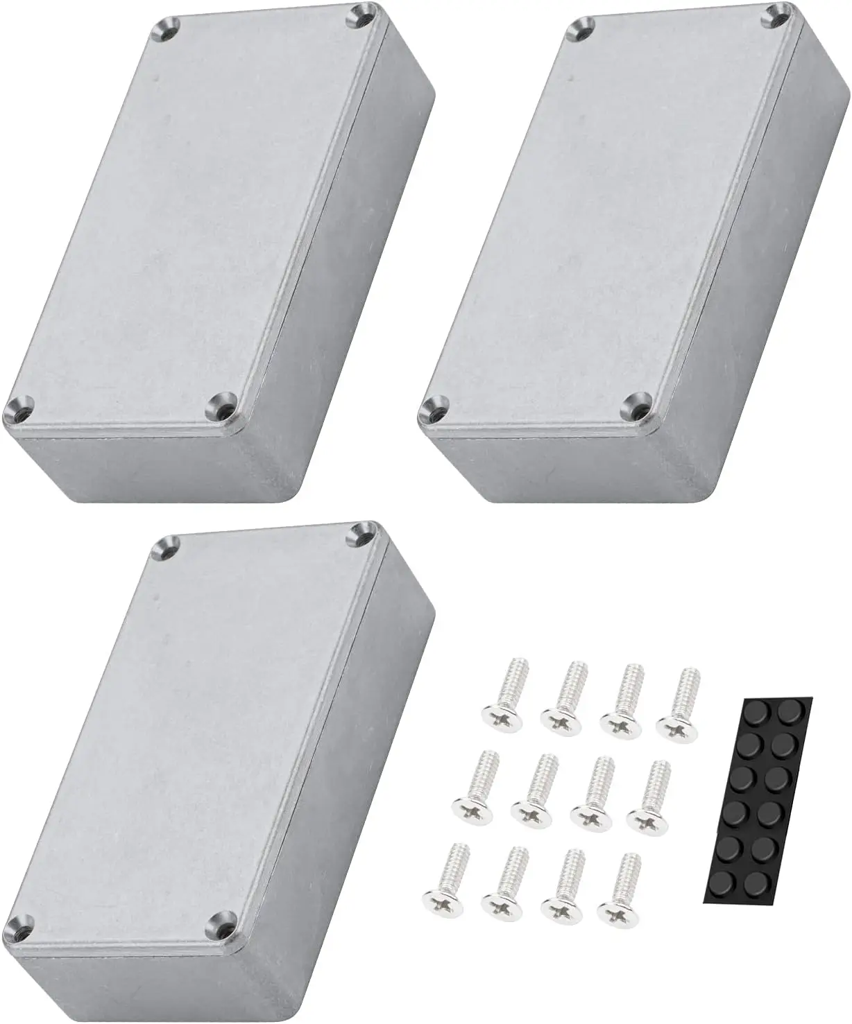 DaierTek 3PCS 125B 1590N1 Aluminum Guitar Effect Pedal Enclosure Metal Stomp Box Enclosure Unfinished 122x66x39.5mm with Rubber