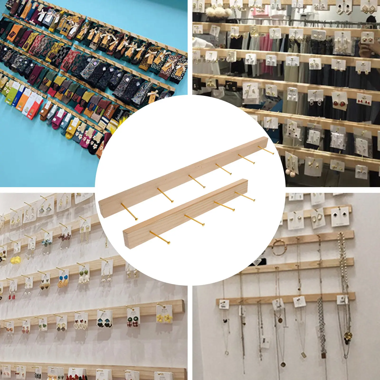 

1Set Wooden Jewelry Organizer Wall Mounted Necklace Holder Hanging Rack Elegant Multi-Function Earring Bracelet Display Storage