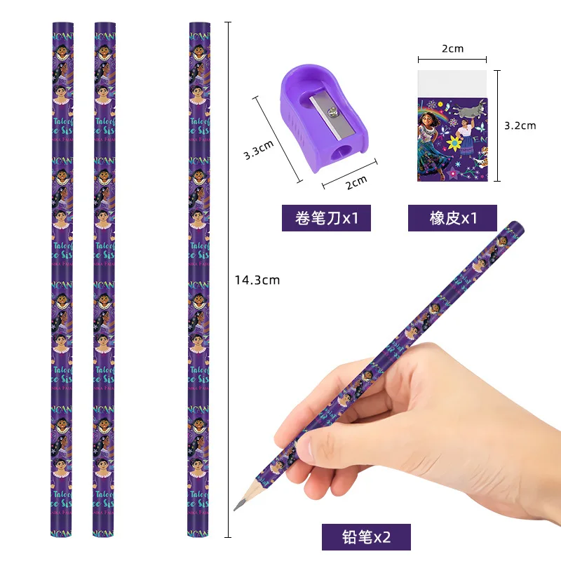 Disney Anime Encanto Stationary Set Mirabel Cartoon Figure Pencil Eraser Ruler Sharpener Pencil Case Notebook Set Girls Gift