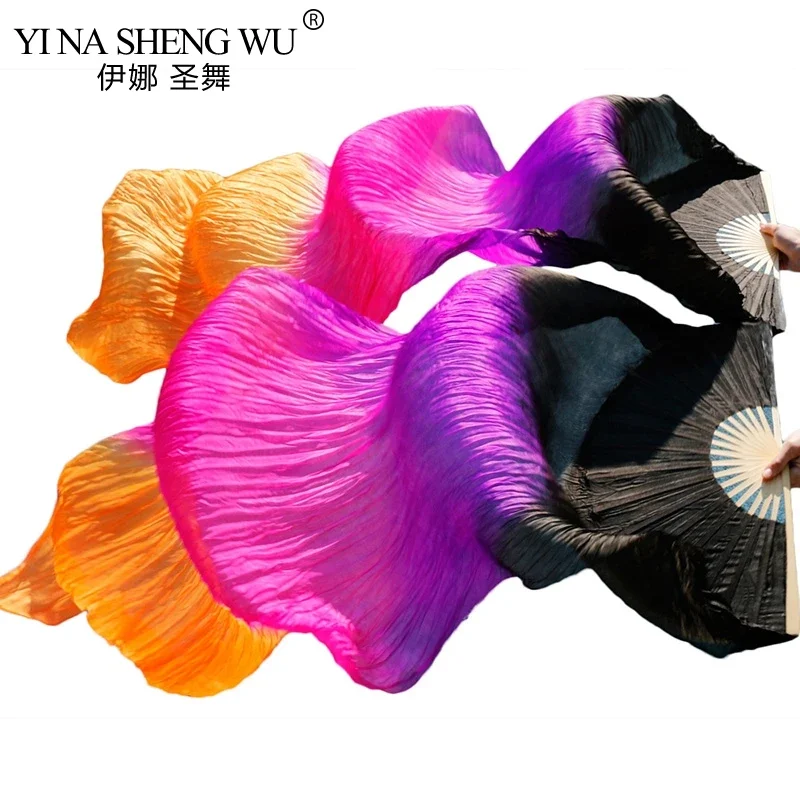 リアルシルク/模造シルク手作り染めダンスファン竹リブシルクベリーダンスファン 1 個左手 + 右手ダンスファン 5 サイズ