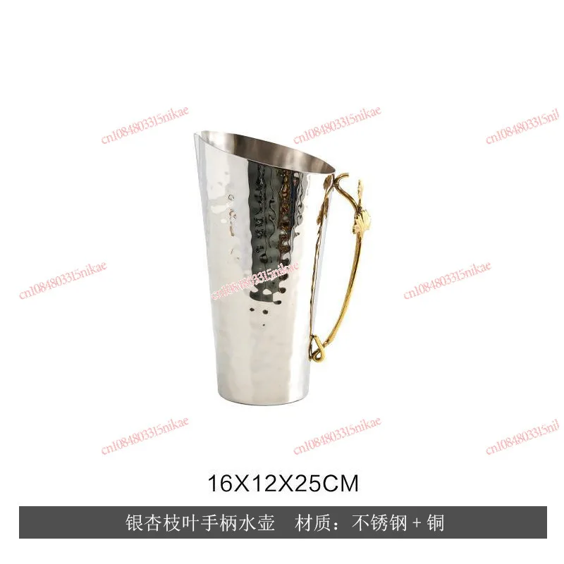 

Роскошный серебряный набор декора из нержавеющей стали | Эллиптический поднос, кувшин с ручкой в виде листьев гинкго, держатель для вазы и салфеток