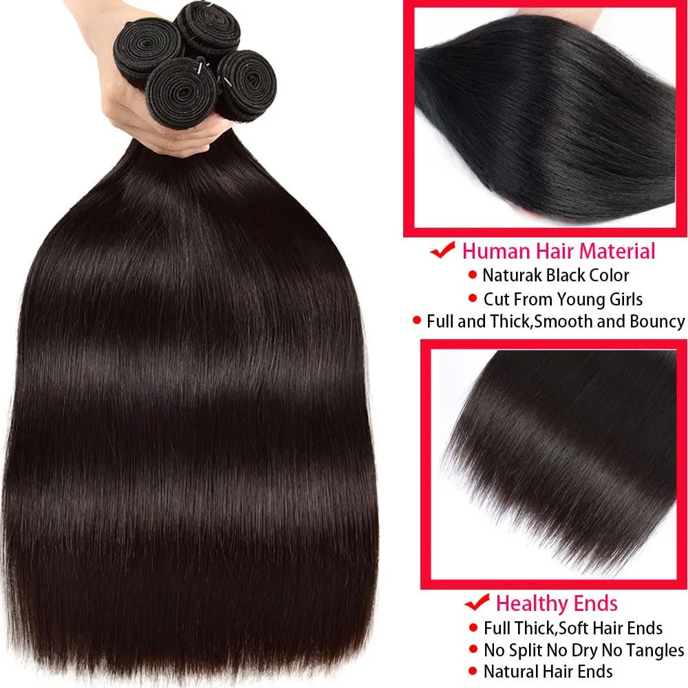 خصلات شعر بشري بدرجة 12A، خصلات شعر طبيعية مستقيمة 12/24/36 بوصة، شعر بشري برازيلي أصلي غير معالج بنسبة 100%