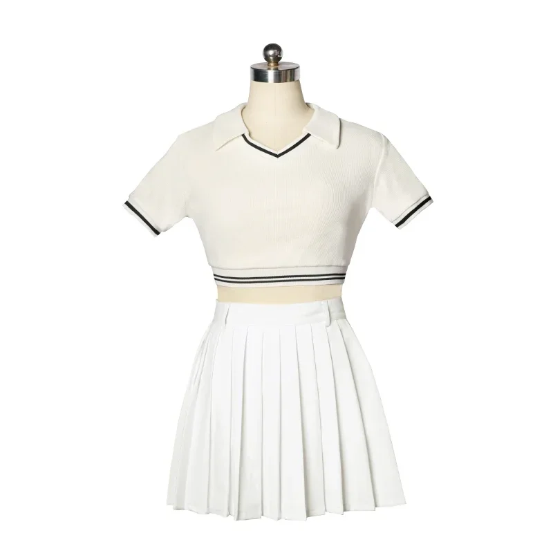 

White Jazz Dancer Outfit Kpop Outfit Cheerleader Uniform Stage Costume Pleated Skirt Korean Girl Group Hip-Hop Dance Wear JL3467