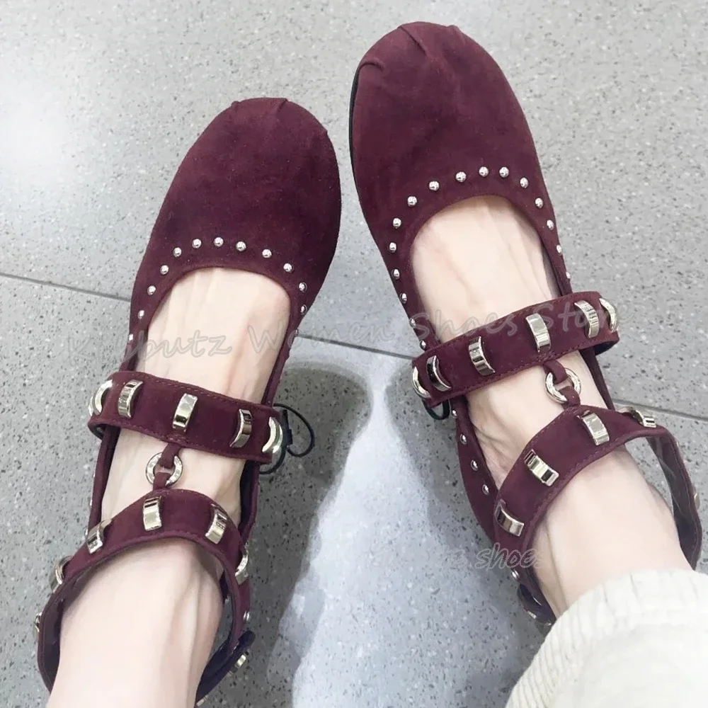 

Suede Mary Jane Pumps Metal Decor Solid Color Fashion Elegant Concise Luxury Sexy Women Shoes Square Toe Flat With Party Dress