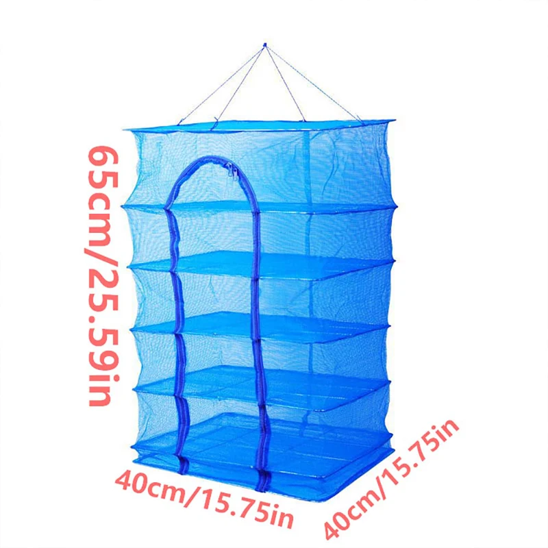 1pc Nylon Folding Fishing Net Zipper Open Hanging Collapsible Drying Fishing Net Suitable For Shrimp Fish, Fruits And Vegetables