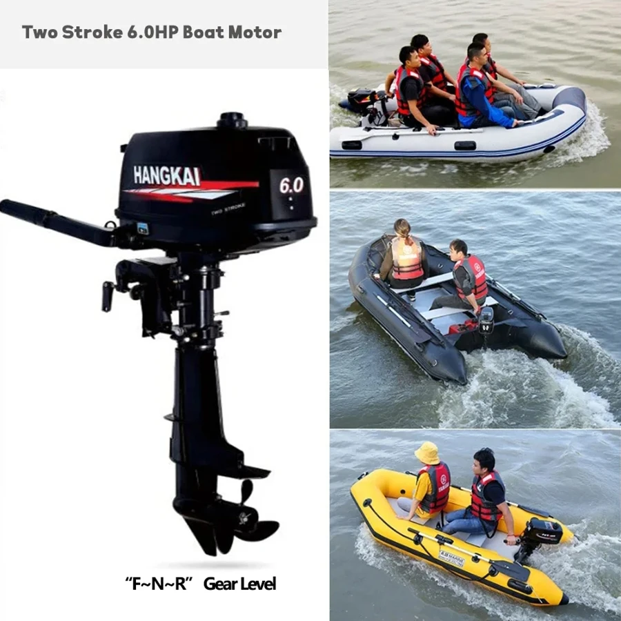 

HANGKAI Powerful Petrol Two Stroke 6.0 HP Boat Motor for 2.3m Inflatable Assault Boat 3-4Person Kayak Boat Canoe Gasoline Engine