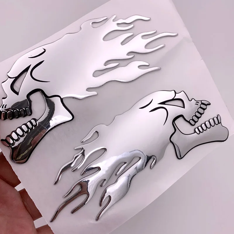 1pair Car Motorcycle 3D Flame Ghost-Skull Head Styling Festival Decoration Sticker Emblem Decals Auto Pattern Exterior Decor image 5